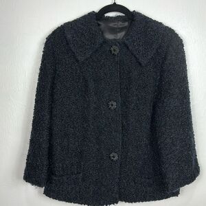 National Board Vintage Fur Wool Button Front Coat In Black Size M